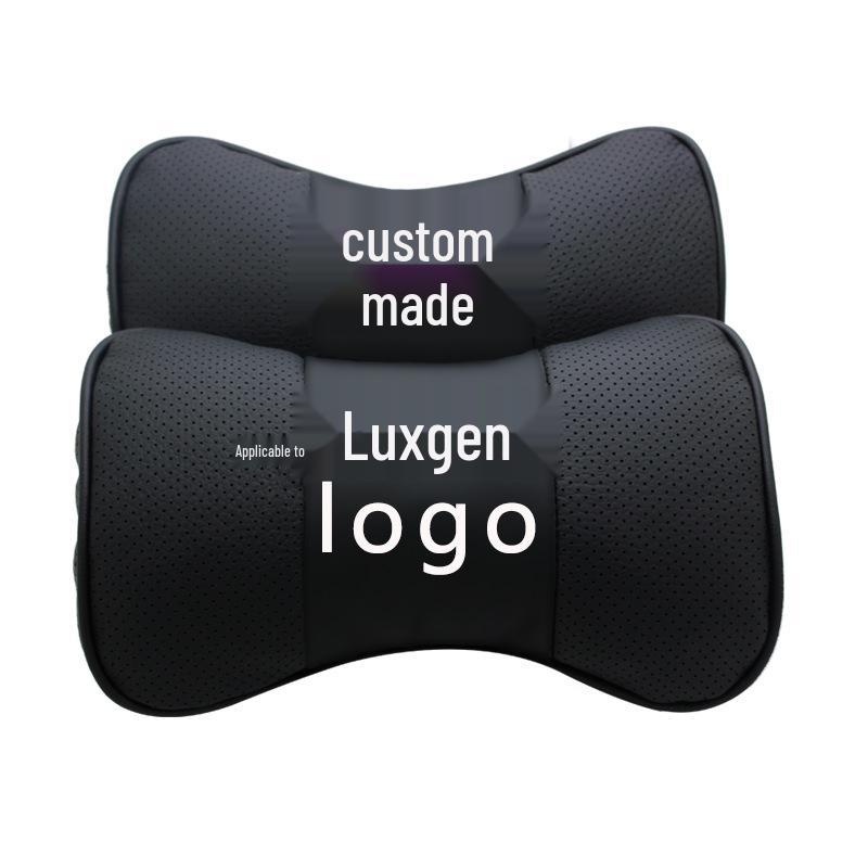 Оригинальная кожаная подушка для шеи и поясничная поддержка Luxgen - Индивидуальный логотип, Защита шеи из коровьей кожи, Автомобильный аксессуар