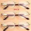 3Pcs Metal Frame Square Reading Glasses Anti-Fatigue Fashion Hd Glass Lens Definition Presbyopia Diopter +1.0+1.5+2.0+2.5To+4.0