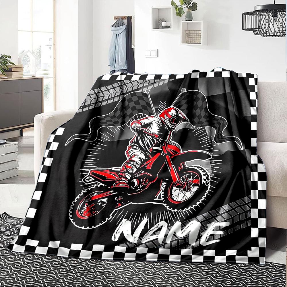 Custom Name off-road motorcycles Theme Printed Blanket - Perfect for Couch, Bed, Travel & Outdoor Use | Machine Washable, Cozy & Durable.