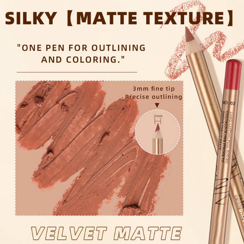 Набор карандашей для губ. Цвет не так прост в использовании. Стойкий антипригарный карандаш для губ в золотом тюбике. 12 цветов для макияжа.