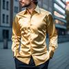Мужская рубашка размера плюс S-XXL, шелковая атласная гладкая мужская однотонная деловая рубашка-смокинг, мужская повседневная приталенная блестящая золотая свадебная классическая рубашка