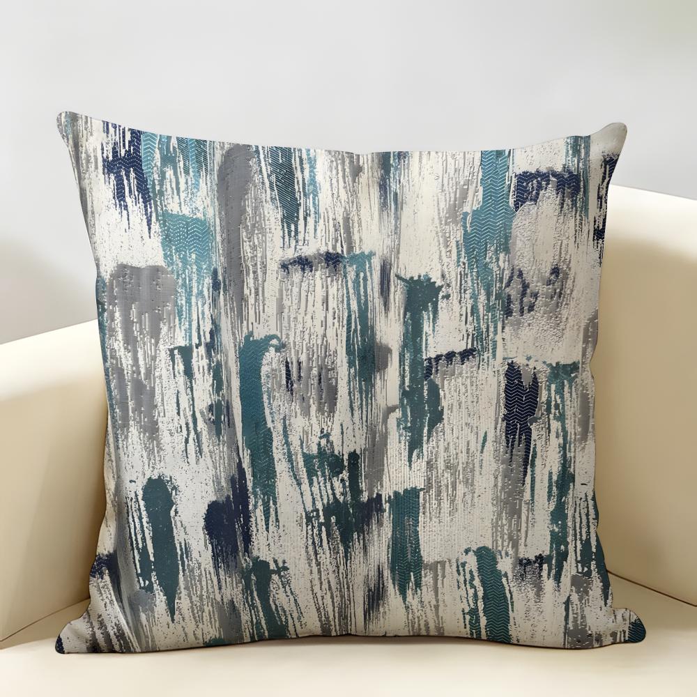 Blue Modern Gradient Design Cushion Cover Natural Linen Organic Fabric Double-Sided Printing Breathable Perfect For Home Decor