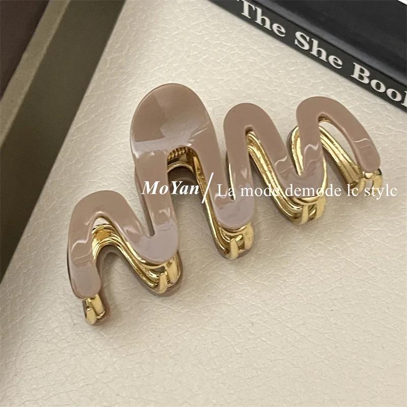 Acetate Metal Wave Grip Women's Back Half Catch Shark Clip Medium Hairpin High-Grade Hair Claw Headdress
