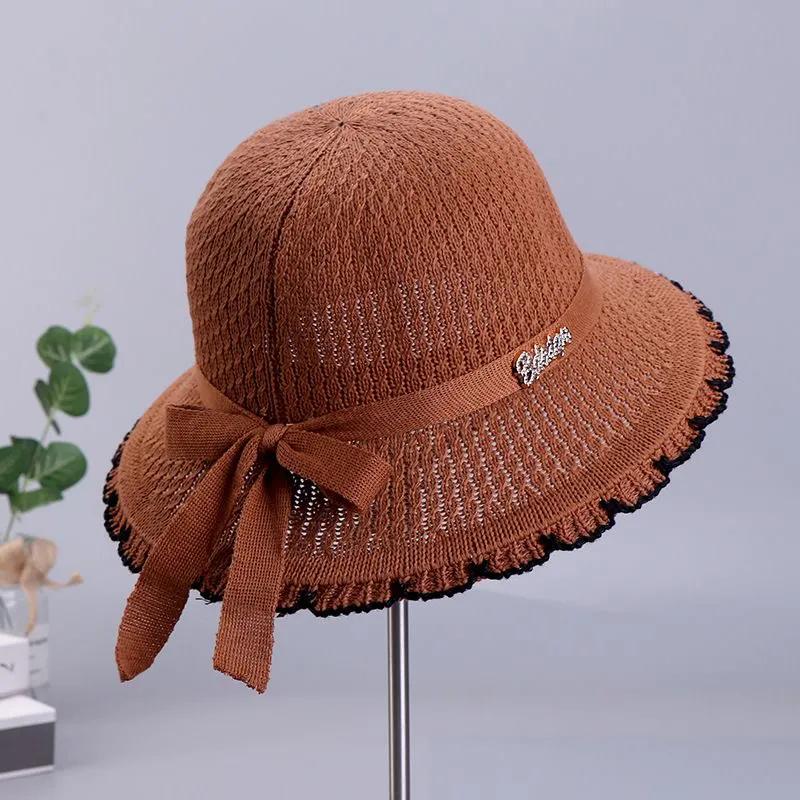 WTEMPO Летние широкополые вязаные шапки с бантом для путешествий на пляж, женские складные однотонные повседневные панамы
