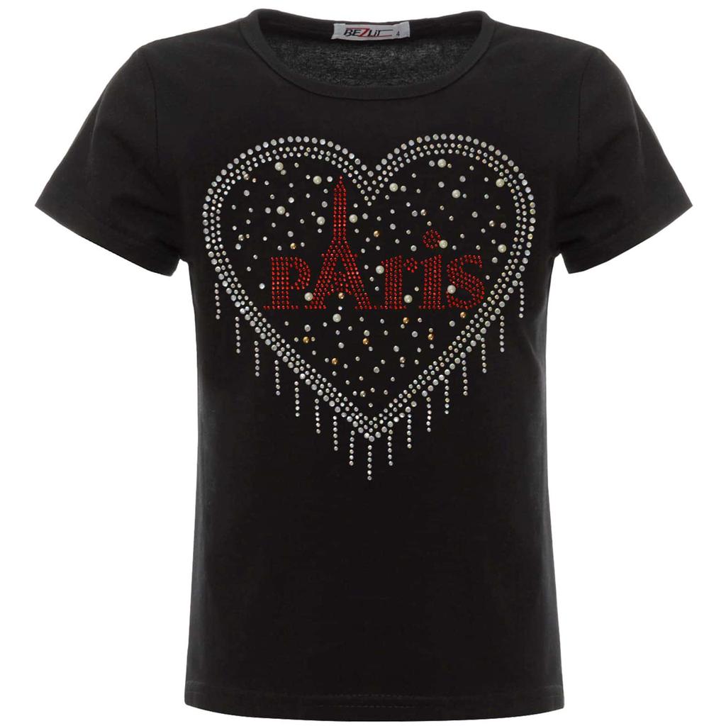 Girls Summer Shirt with Rhinestones In a Heart Motif