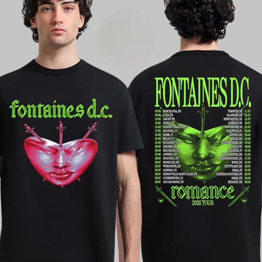 Летняя Горячая Распродажа Футболка с Логотипом Группы Fontaines DC Тур Унисекс Хип-Хоп Круглый Вырез Повседневная Футболка Ретро Винтаж Графическая Оверсайз Футболка
