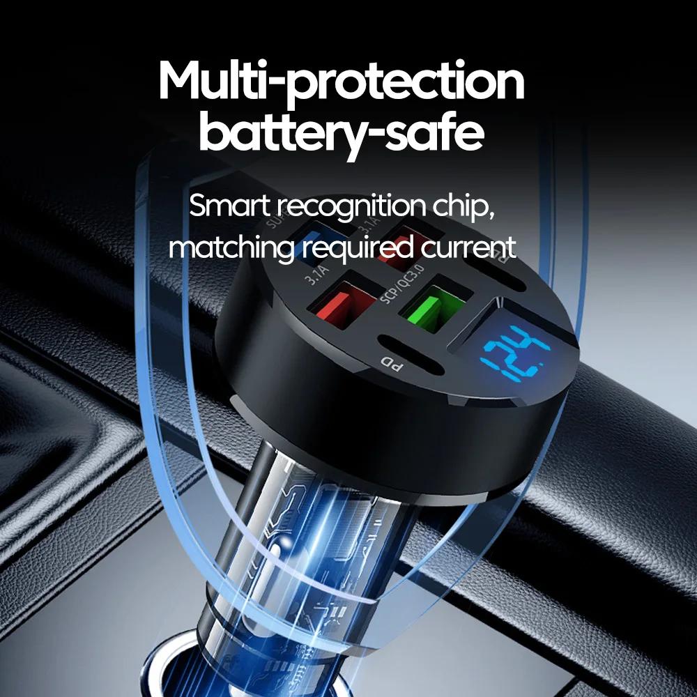 KEBIDU 100 Вт 6 в 1 Автомобильное зарядное устройство PD QC3.0 USB 12 В-24 В Зарядное устройство для телефона Адаптер быстрой зарядки Цифровой дисплей напряжения Для iPhone Huawei Автоаксессуары