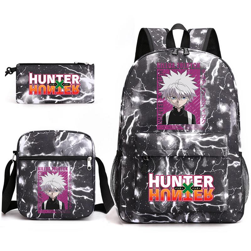 Рюкзак для студентов с принтом аниме Hunter x Hunter, повседневный рюкзак для мальчиков и девочек, набор из 3 предметов с пеналом