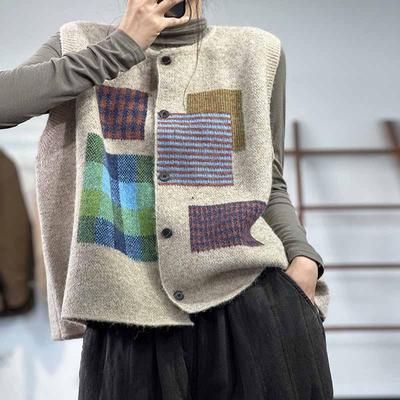 2023 зима, большие размеры, осень, женский клетчатый жилет без рукавов, свитера, модный вязаный свитер оверсайз, повседневный стиль, свободный свитер