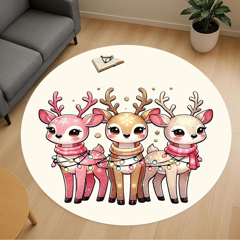 1pc Christmas, deer Round Chair mat Area Rug - Non-Slip, Floor Mat for Office, Bedroom, and Indoor Decor -1002017