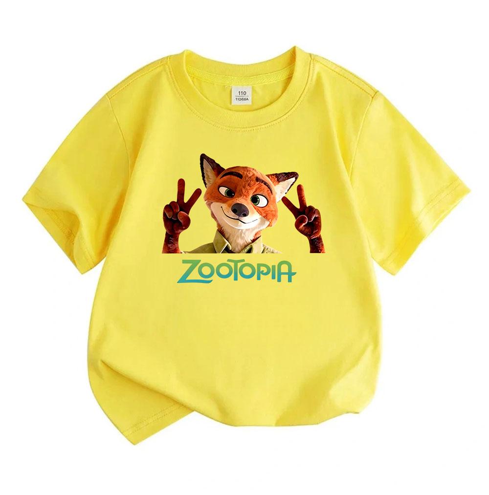 Kids Boys Girls 100% Cotton Crew Neck Short Sleeve T-Shirt, Funny Fox Character Peace Sign Print Casual Summer Soft Breathable Cute Tee Tops for Child
