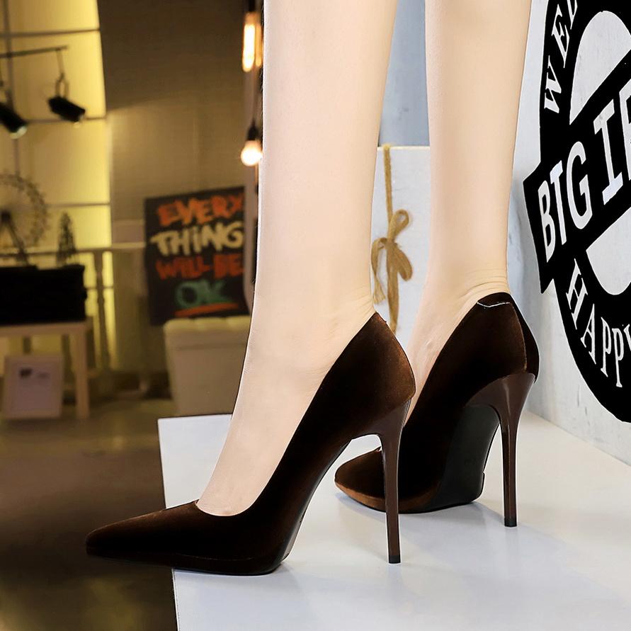 Туфли на сверхвысоком каблуке, водонепроницаемая женская платформа, тонкий каблук, неглубокий вырез, острый носок, утолщенная замша Xishi Single Shoes