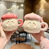 High-value Cute Strawberry Ceramic Mug with Lid Girls Office Coffee Breakfast Cup Practical Birthday Gift