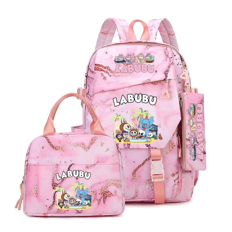 3Pcs/set Cute Printed Backpack Lunch Bag Pencil Case Teen Child Girl Kid Schoolbag Student Bookbag Knapsack Women Travel Bag Gift
