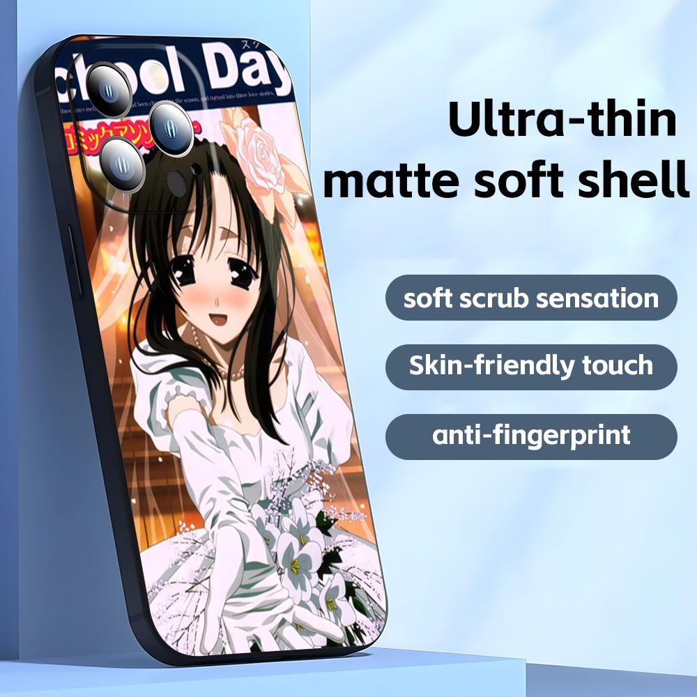 Classic anime School Days Phone Case For iPhone 16 16e 15 14 13 12 11 Plus Mini Pro Max Soft black Shockproof Cover