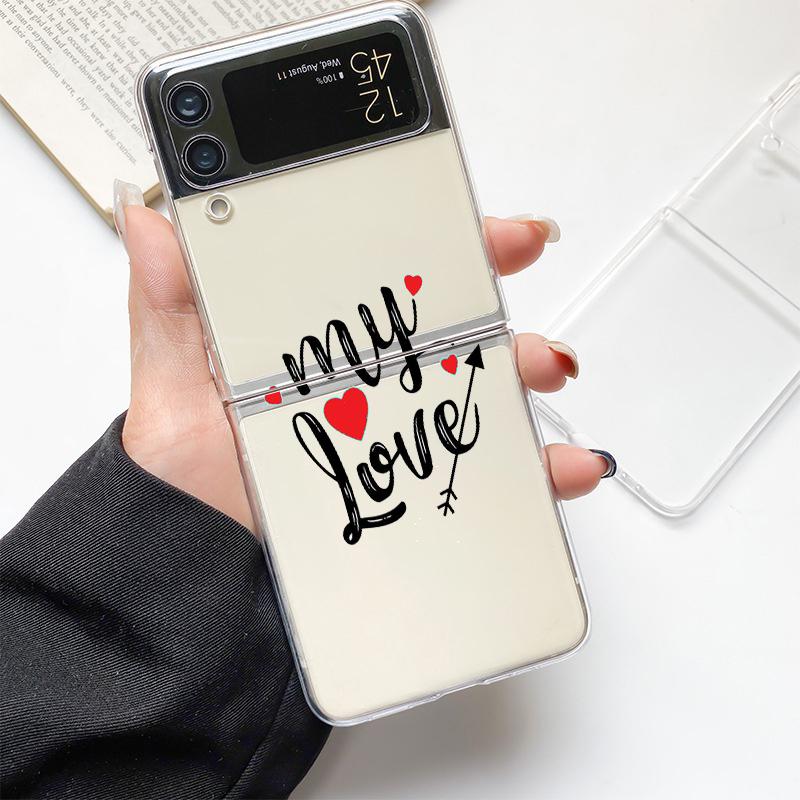 Я люблю тебя Розовое Сердце Модный Чехол Для Телефона Для Samsung Galaxy Z Flip 3 4 5 6 7 Жесткий Складной Z Flip4 Прозрачная PC Крышка Защитник Подарок