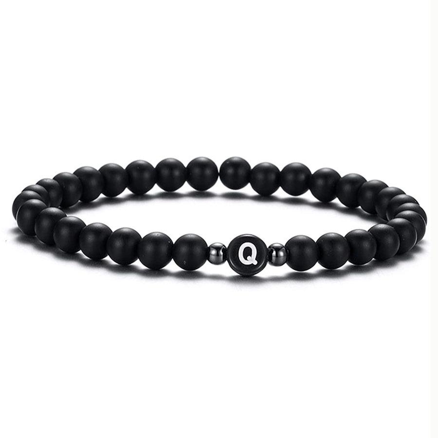 6MM Natural Frosted Agate Bracelet for Women Man Handmade Beaded Letter Bracelet Fashion 26 Letter Personality Couple Jewelry