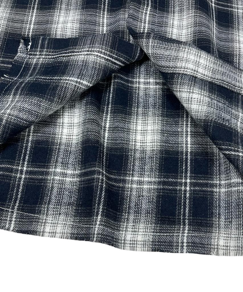 SK8ER ROCK Cross Cut-Off Tartan Check Hoodie Shirt ((Navy))