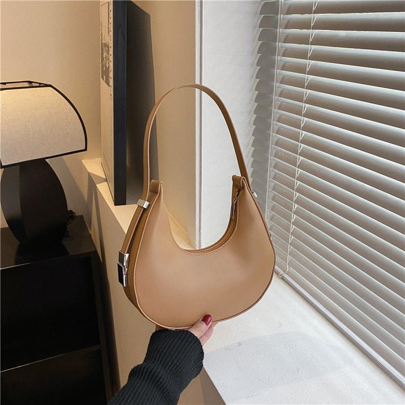 Women Solid Color Zipper Dumpling Bun Satchel Bag Leisure PU Leather Small Shoulder Bags Adjustable Band Strap
