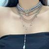 Crystal Inlaid Multi-Layer Pearls Necklace Multilayer Stacked Cross Clavicle Chain  Girls