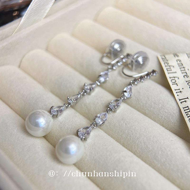 Длинные серьги-клипсы с кисточками, украшенные цирконием, для непроколотых ушей — элитный нишевый дизайн