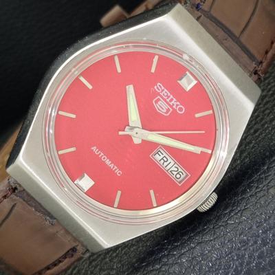 ВИНТАЖНЫЕ МУЖСКИЕ ЧАСЫ SEIKO 5 AUTOMATIC 6319A ЯПОНИЯ С КРАСНЫМ ЦИФЕРБЛАТОМ a701216-5