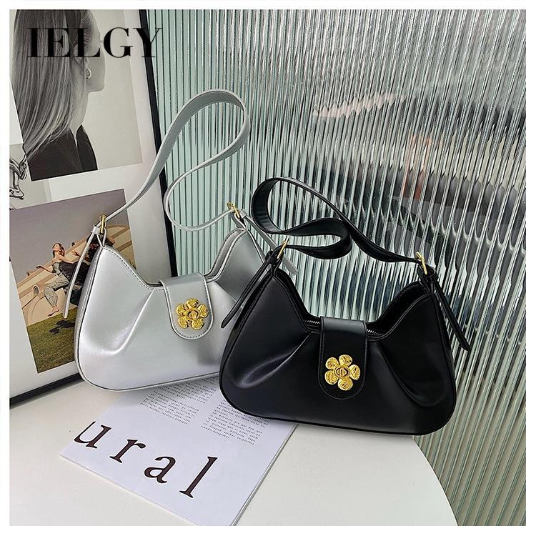 IELGY Плиссированная дорожная сумка под мышками, багетная сумка через плечо с цветочным замком