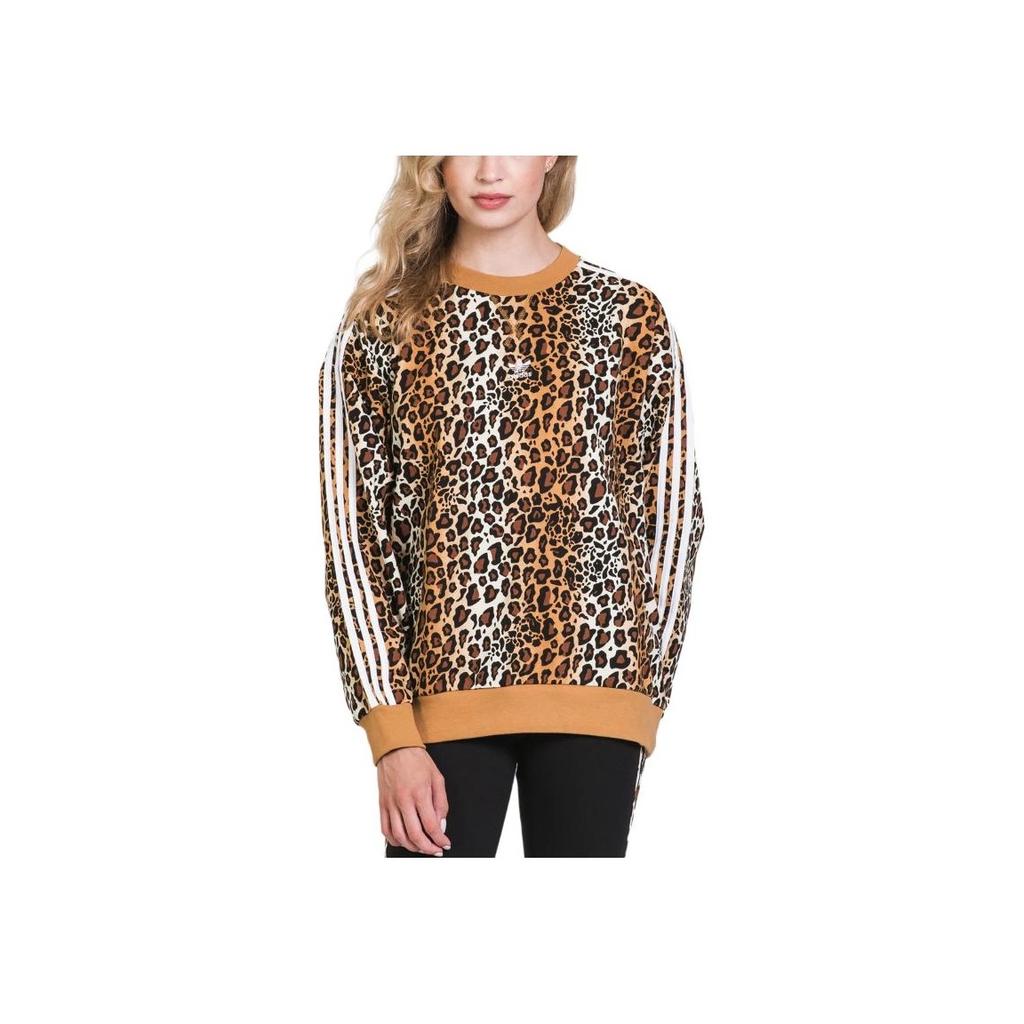Adidas Leopard Print Crew Neck Pullover Long Sleeve T-Shirt Women Tops HB4763