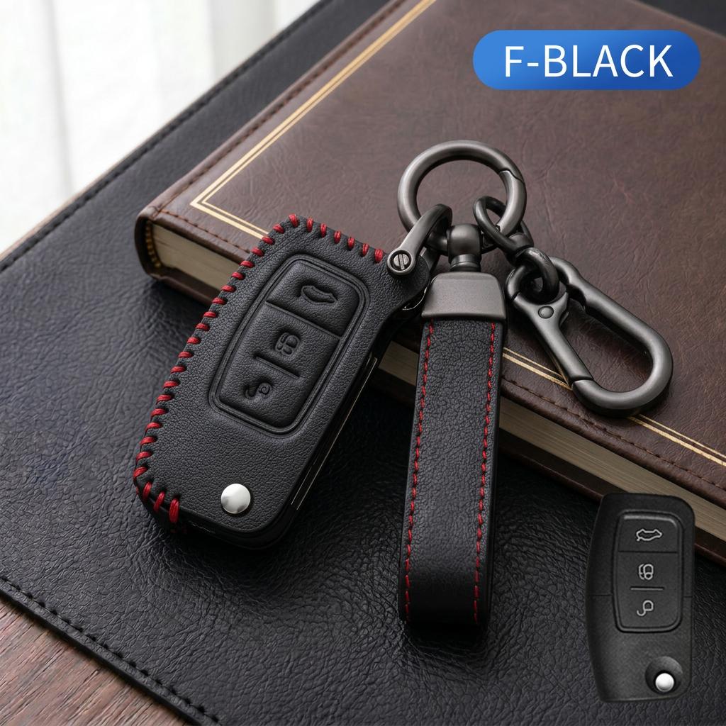 Leather Key Case For Ford Focus Fiesta Mondeo Kuga Escape Edge Explorer F150 Mustang Ranger Bronco Ecosport Key Fob Cover Shell