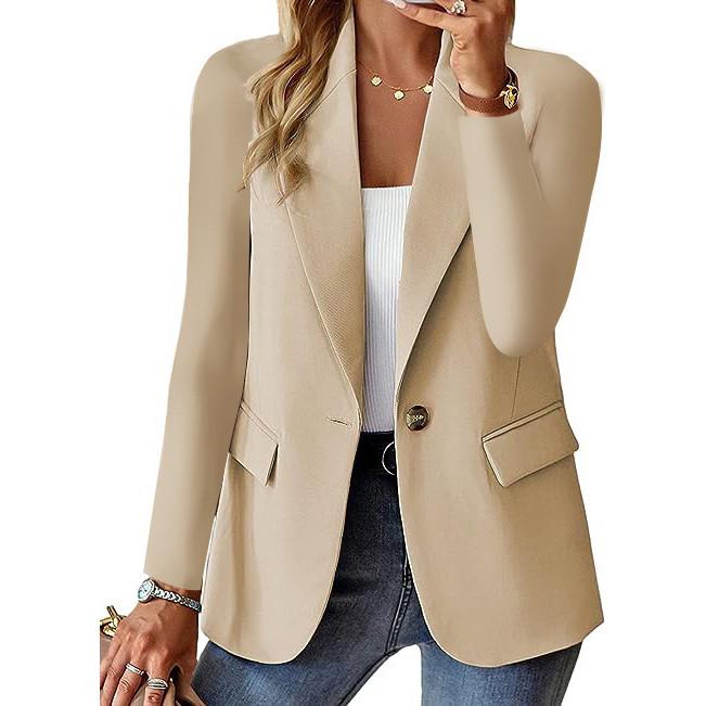 Women's Long Sleeve Solid Color Suit Collar Slim Cardigan Single Button Suit Jacket