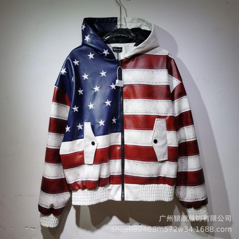 Mens PU Leather Biker Jacket Streetwear Oversized Fit With Contrast Stitching Pressed