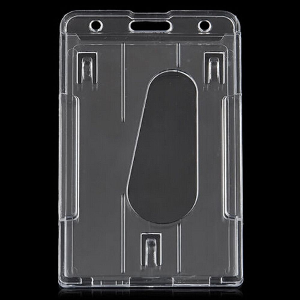 Hot Plastic Hard Transparent Badge Holder Clear Double Card ID case