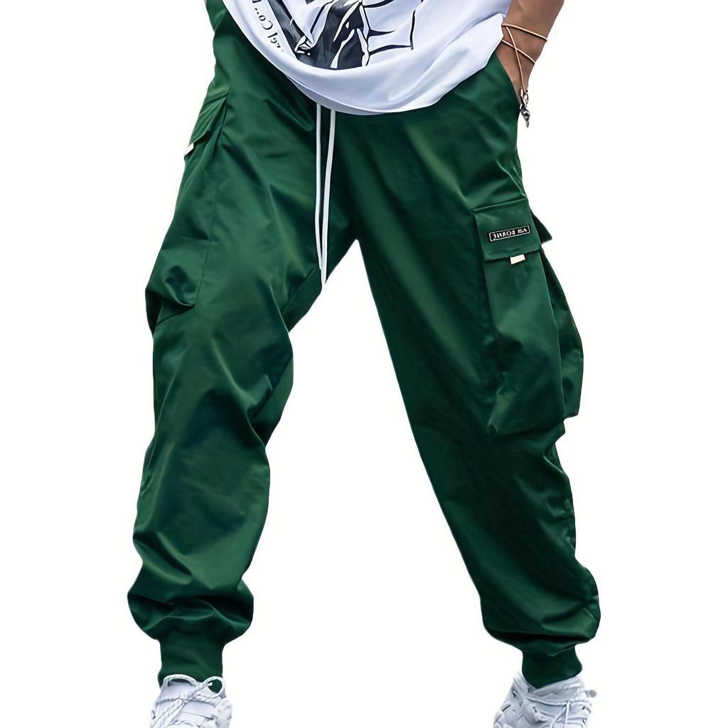 Мужские брюки-карго с карманами и боковыми шнурками на талии