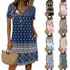 Женское модное платье в стиле ретро с принтом, круглым вырезом, коротким рукавом и пуговицами, повседневное