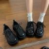 Маленькие кожаные туфли-маффины на толстой подошве, женские, весенние, новые, универсальные, в стиле ретро, в британском стиле, на шнуровке, под юбку, одинарные туфли