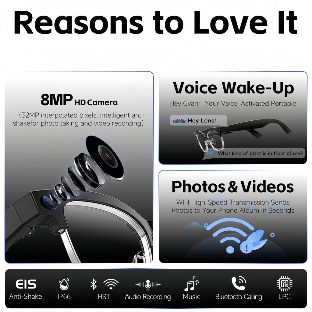 Smart Glasses W630T: AI-Enhanced Chat, Real-time Voice Translation, Photo & Video Recording
