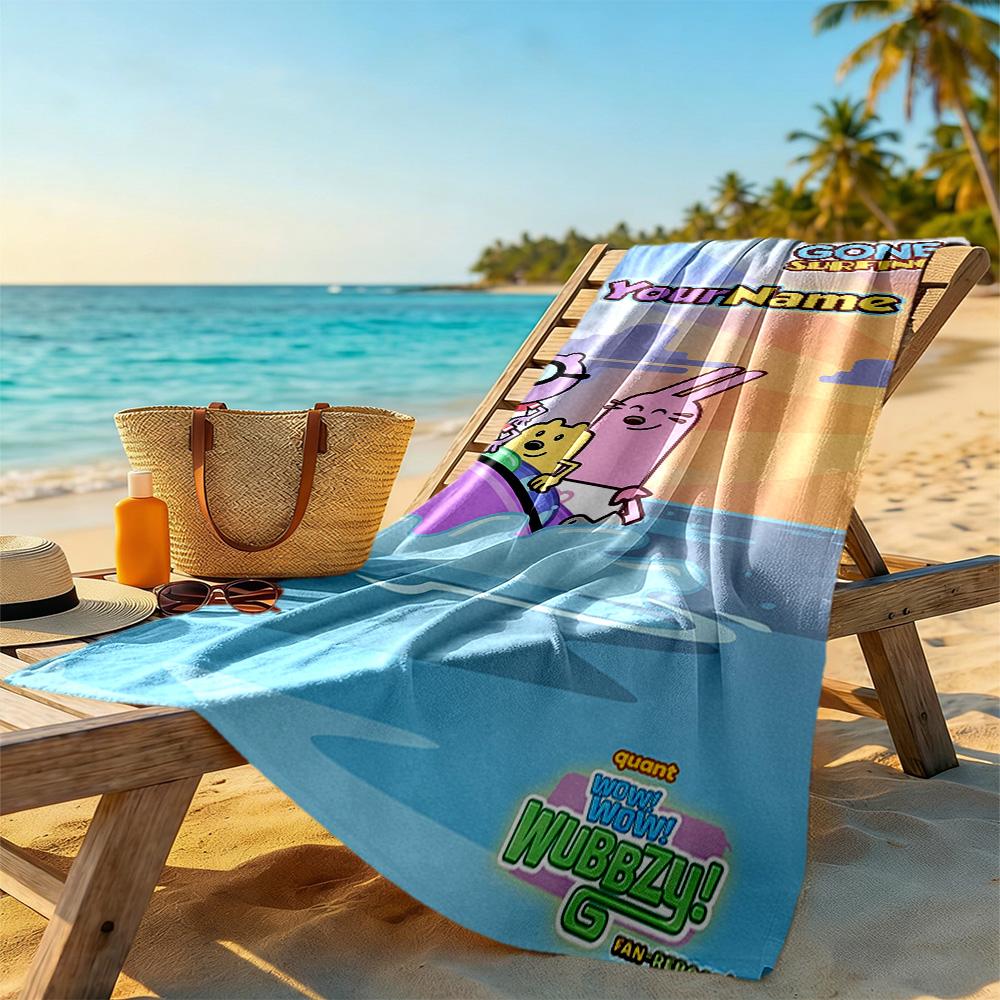 Wow! Wow! Wubbzy Customizable Name Beach Towel High Absorbency & Quick-Dry Portable for SwimmingBeachCamping Travel Beach AccessoriesGym