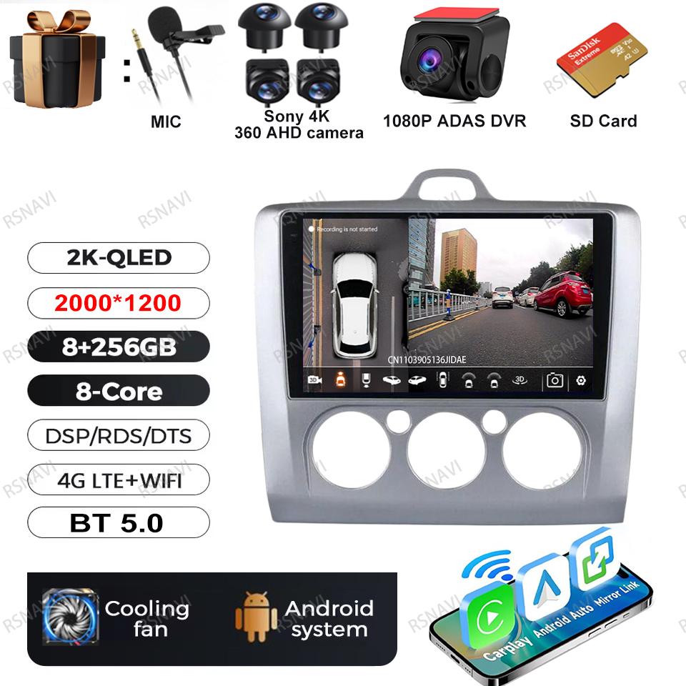 Android 16 Video Player For Ford Focus 2 Mk 2 2004 - 2011 Multimedia Car Radio Audio Auto 5G WIFI Carplay RDS BT Head Unit GPS