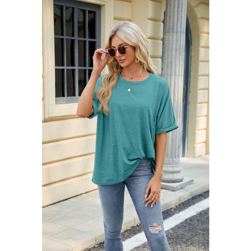 Summer New Women's T-shirt Solid Color Round Neck Loose Short-sleeved T-shirt Tops
