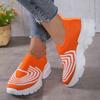 Fashion Striped Knitted Sneakers Women Mesh Breathable Thick Sole Sports Shoes Woman Casual Non-Slip Platform Loafers Plus Size