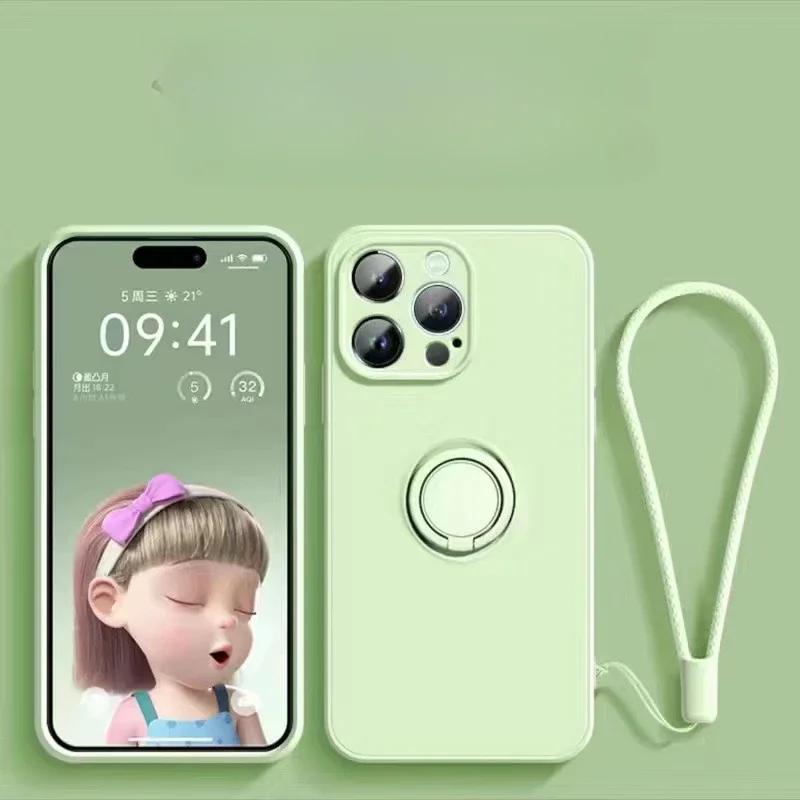 Мягкий силиконовый чехол для iPhone 16 15 Plus 13 12 Mini 14 11 Pro Max XS XR с кольцом-держателем и магнитным ремешком на запястье, защитный чехол
