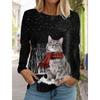 Christmas Women's Long Sleeved T-shirt Casual Holiday Fashion Christmas Cute Cat Holiday Gifts Tops Harajuku Women's Clothing