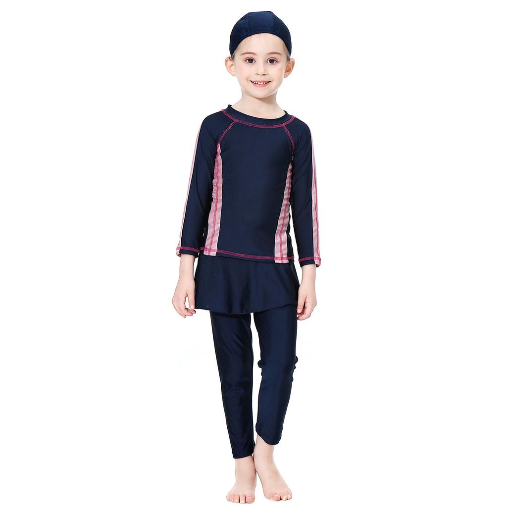 Three-Piece Swimsuit Girls Long Sleeve Full Cover Swimming Suit For Kids Muslim Swimwear Baby Children Swimming Bathing Suit