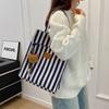 Commuter Large Capacity Leisure 2025 New Personalized Popular Striped Canvas Fashion Crossbody Portable Shoulder Tote Bag