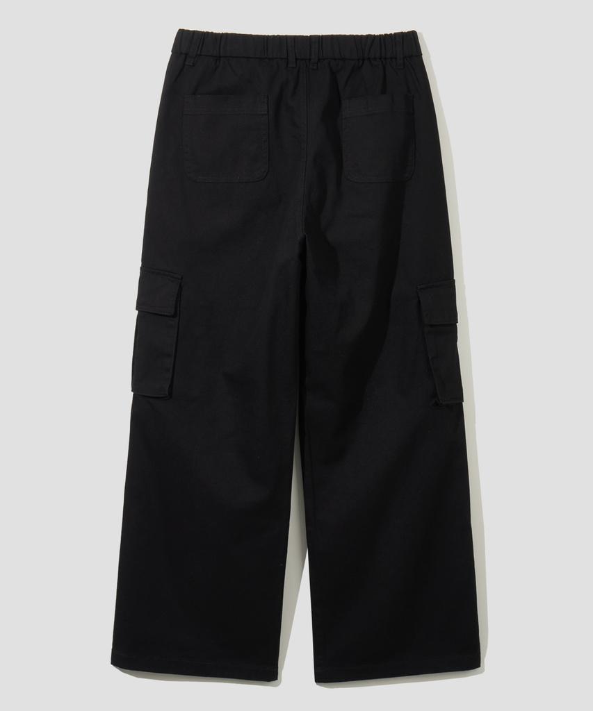 AGOD Wide Big Pocket Cotton Cargo Elastic Pants [Black]