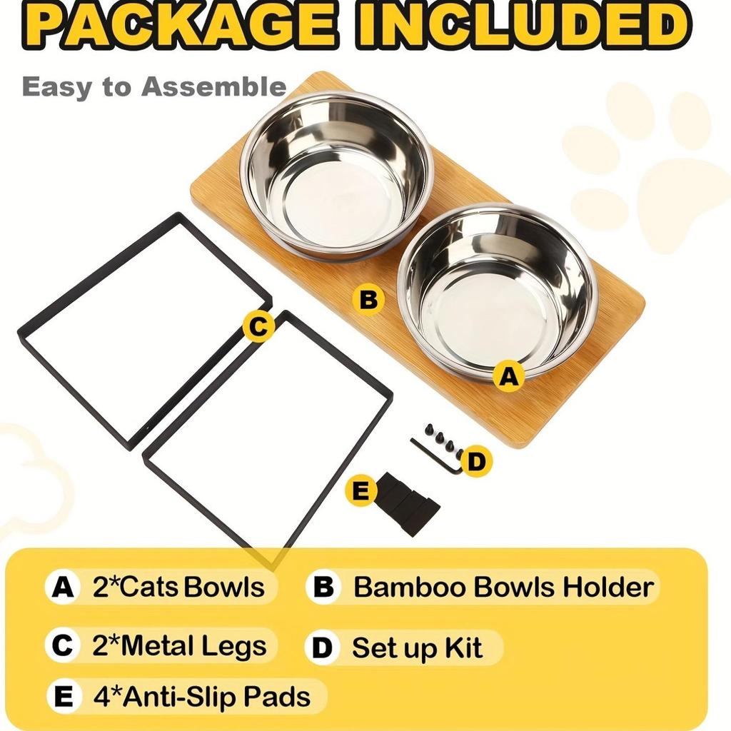 Bamboo & Stainless Steel Cat and Small Dog Bowl Feeder