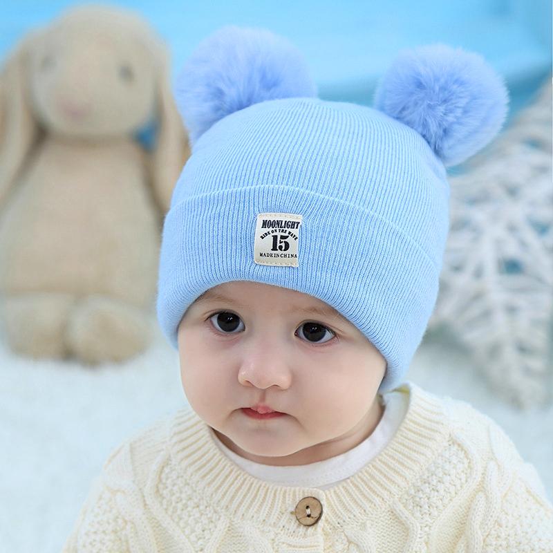 Winter Children Warm Baby Knitted Hats With Pom Pom Kids Knit Beanie Hats Solid Color Infant Hat For Boys Girls