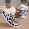 Мода 2024 года. Холщовые туфли с рисунком подсолнухов и коров. Пушистые повседневные туфли на плоской подошве. Зимние теплые низкие кроссовки.