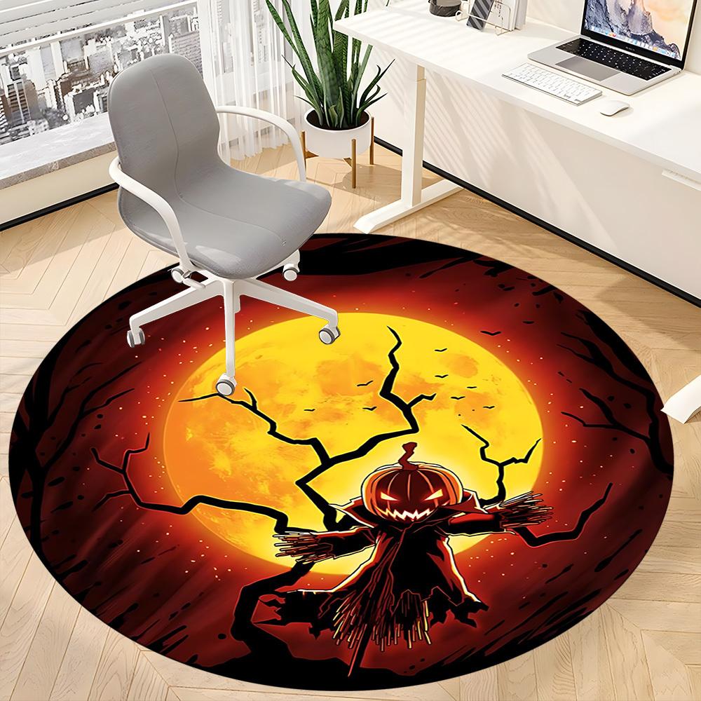 1pc Pumpkin Moon Office Round Area Rug, Under Office Chairs Bedroom Living Room Home Decor, Room Deco, Available in Various Sizes