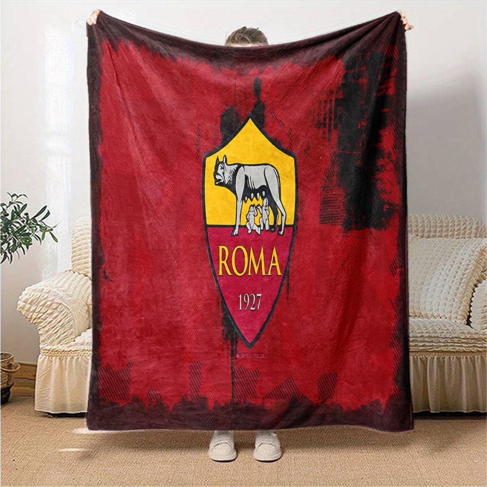 Roma Football Club Crest Flannel Blanket, Soft Polyester, Modern Design, All-Season for Camping, Travel, Gifts for holidays or birthdays
